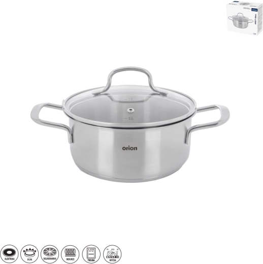 Cazo de acero inoxidable Anett Glass 1,4 l con tapa de vidrio