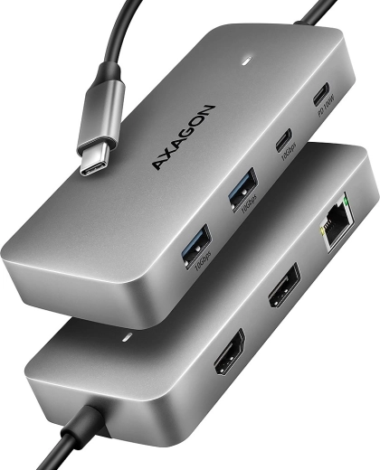 Axagon hmc-cub83x2 hub usb-c 7 en 1, 10 gbps, hdmi 4k/144 hz, dp 8k/30 hz, glan, pd 100 w