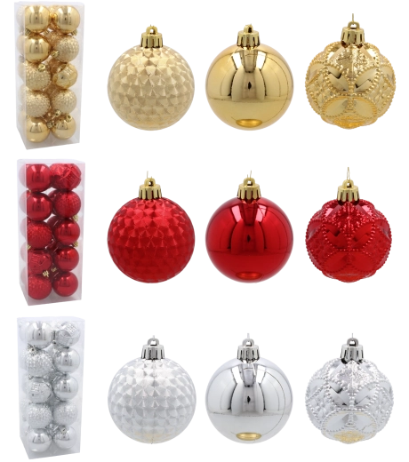 Set de 20 bolas navideñas de 6 cm – rojas, doradas y plateadas