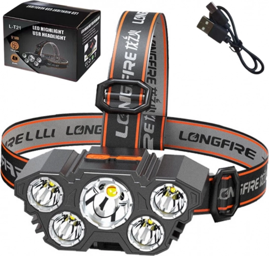 Linterna frontal LED con 5 diodos y sensor de movimiento, 4 modos de iluminación