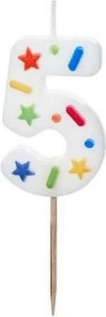Vela de cumpleaños número 5 blanca con confeti 5,5 cm