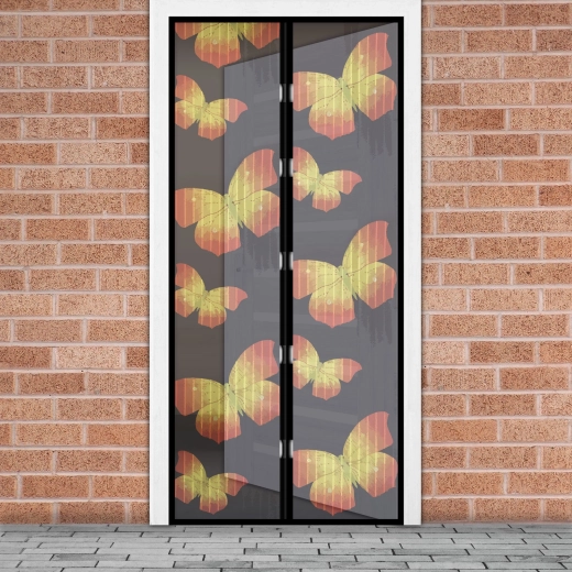Cortina mosquitera magnética para puertas con motivo de mariposas