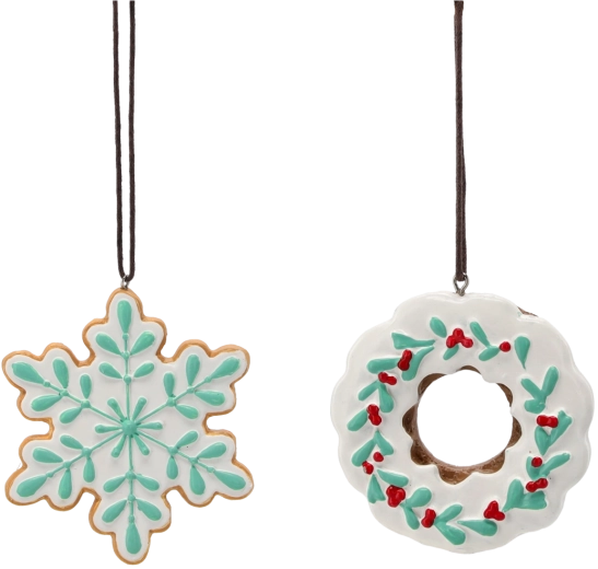 Adorno navideño colgante de jengibre: copo de nieve o corona 8–10 cm, set de 12 uds.