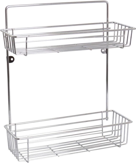 Estantería de baño de dos niveles 28 × 14,5 × 37 cm, cromada