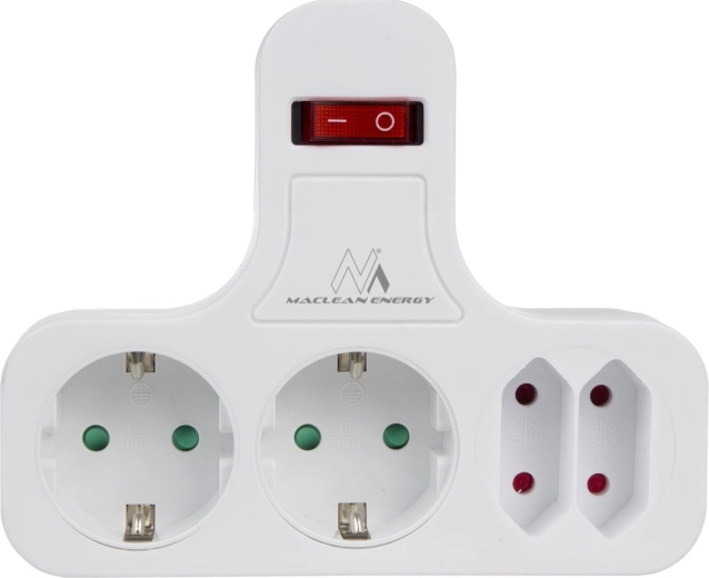 Adaptador de enchufe cuádruple Maclean con interruptor tipo F