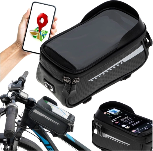 Bolsa de bicicleta impermeable para el cuadro con soporte para teléfono