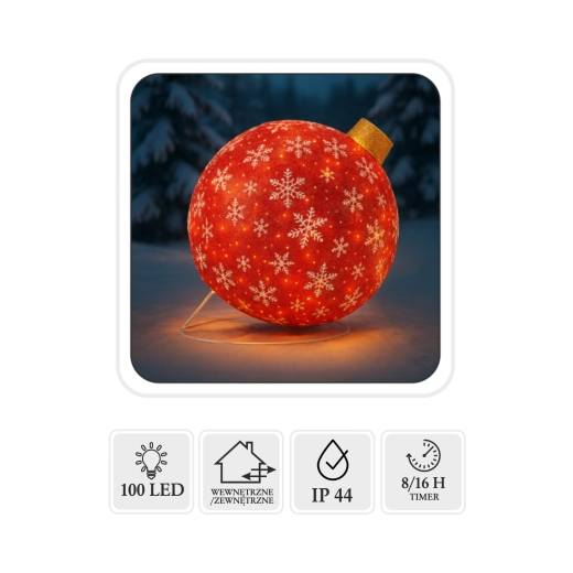 Adorno navideño LED – bola roja 60 cm, 100 LED, blanco cálido, interior/exterior