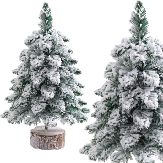 Arbolito de Navidad decorativo nevado sobre tronco 60 × 16 cm