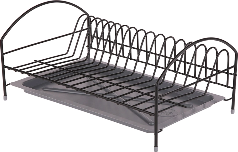 Escurreplatos de un nivel de 40 cm con bandeja de goteo, negro