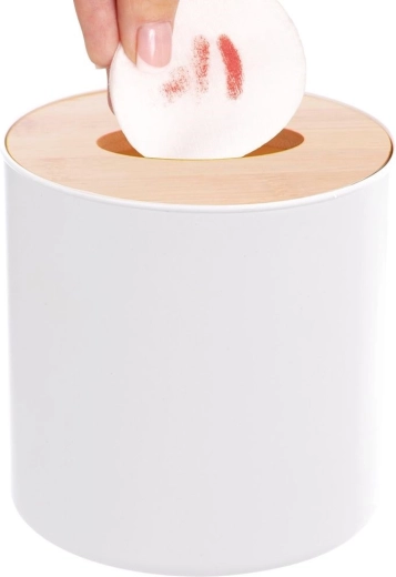 Papelera de baño Whitney 1,5 l – blanca, tapa de bambú