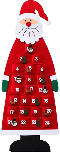 Calendario de Adviento colgante de fieltro Santa Claus con 24 bolsillos, 115 cm