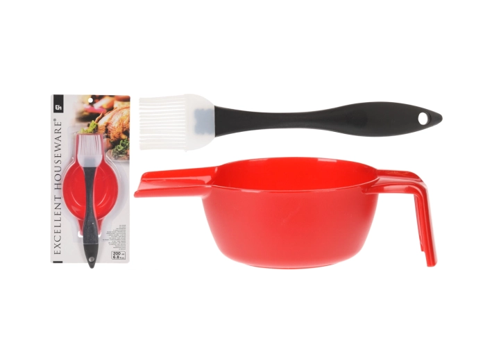 Cuenco de plástico de 200 ml con pincel de silicona para hornear y hacer a la parrilla