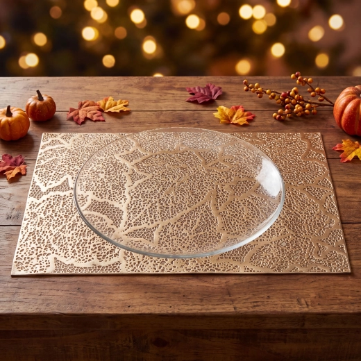 Mantel individual dorado de PVC con motivo de hojas 45 × 30 cm