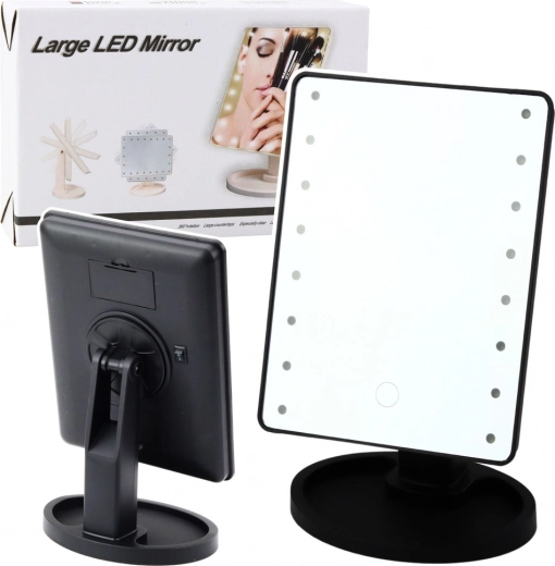 Espejo cosmético LED con base y ajuste, negro