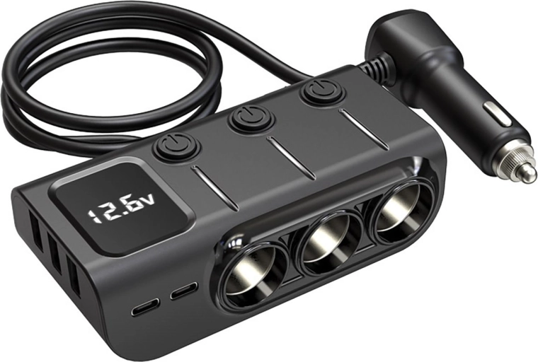 Distribuidor de toma de corriente para coche Renew Force con 3 tomas y puertos USB