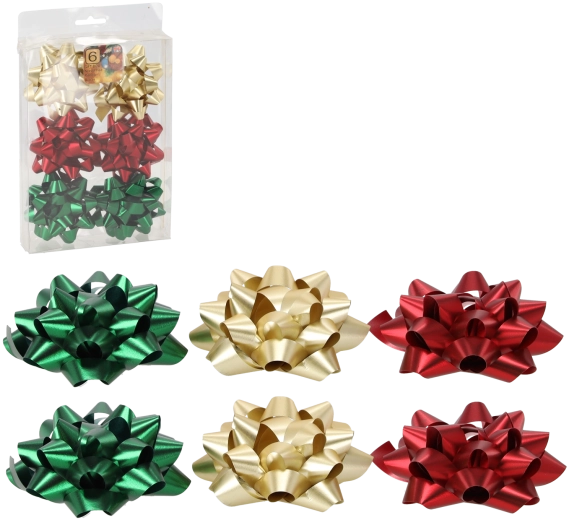 Set de lazos de regalo de 8 cm – rojo, dorado y verde (6 uds)