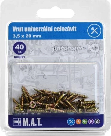 Tornillo universal de rosca completa 3,5 × 20 mm, zincado (40 uds)
