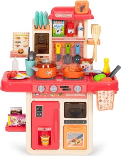 Cocina infantil con sonidos y LED, efecto de vapor, 42 accesorios – Rosa