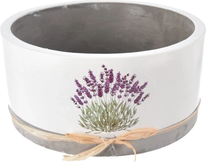 Macetero decorativo de hormigón blanco con motivo de lavanda 18 × 18 × 9 cm