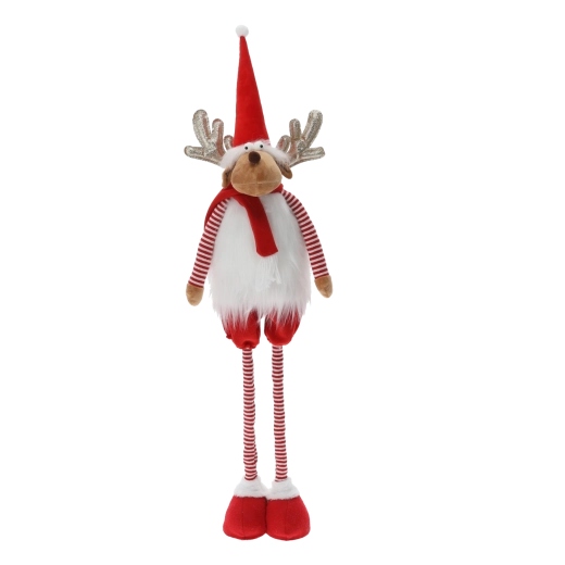 Reno navideño de peluche con patas ajustables rojo - 1 unidad