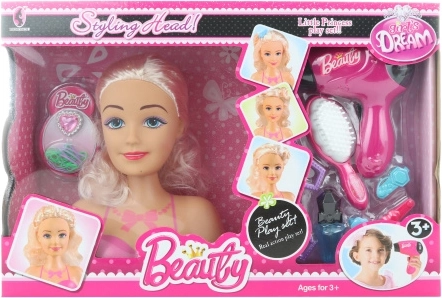 Set de belleza infantil con cabeza para peinar y secador a pilas
