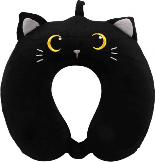 Almohada de viaje tipo rulo (U) gatita negra