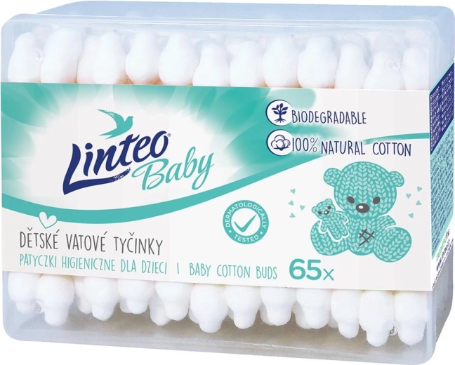 Bastoncillos de algodón de papel LINTEO 100% natural, 65 uds. en caja