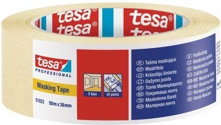 Cinta de enmascarar de crepé 38 mm × 50 m amarilla Tesa