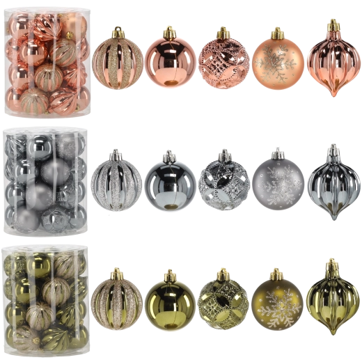 Juego de adornos navideños de 6 cm – oliva, cobre y grafito, 26 uds