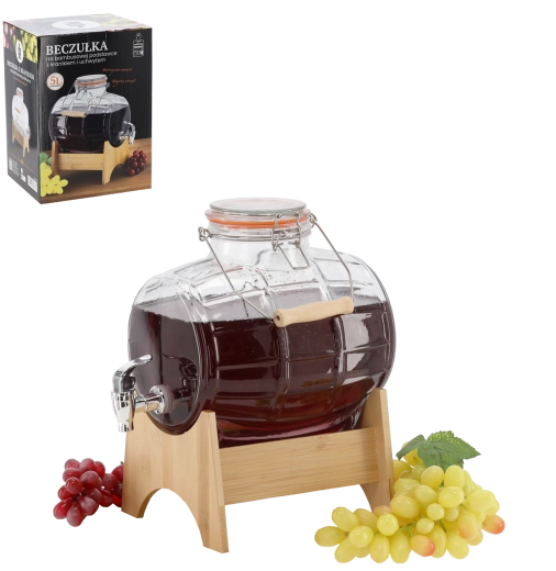 Dispensador de bebidas de vidrio de 5 l con grifo y soporte de bambú