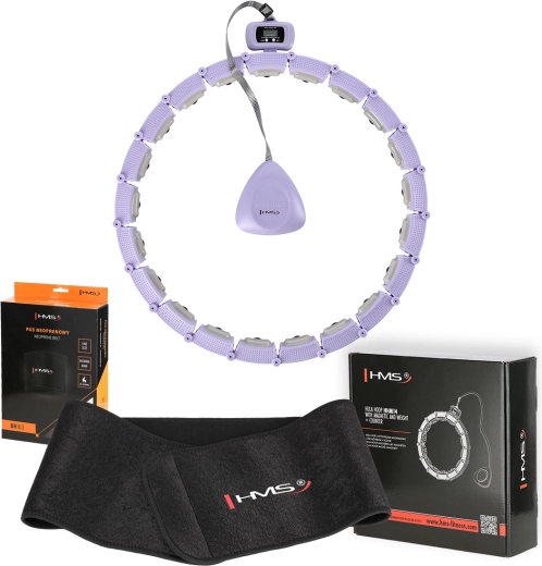 Juego de hula hoop de masaje con peso y contador + cinturón adelgazante de neopreno morado