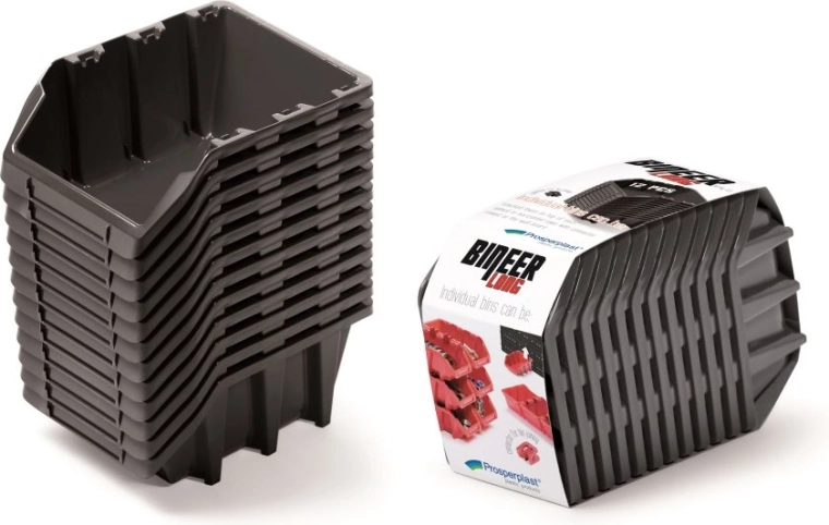 Juego de cajas organizadoras Bineer Long, 12 unidades, 190 × 77 × 120 mm, negras