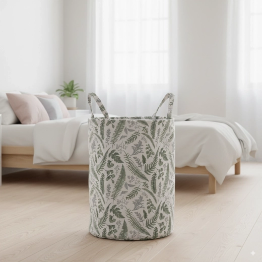 Cesto textil para la ropa y los juguetes con motivo de hojas 38 × 50 cm