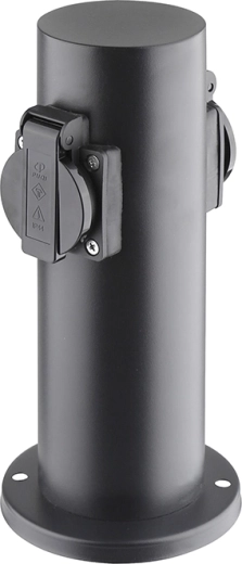 Poste eléctrico de jardín Solight IP44 con 2 enchufes, acero inoxidable, negro - 1 unidad