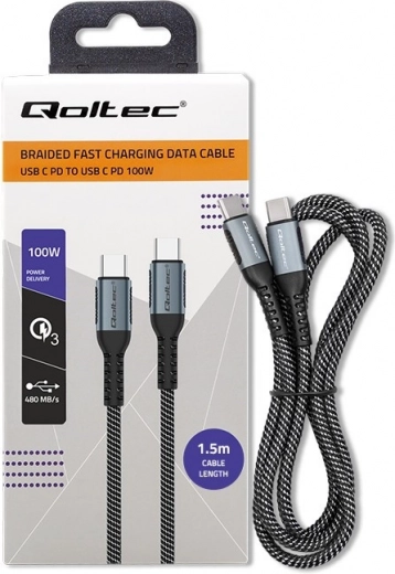 Cable trenzado USB‑C a USB‑C 100 W, 1,5 m – QOLTEC