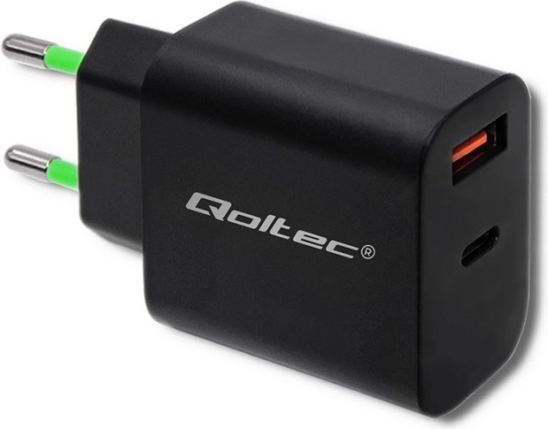 Cargador de red 18W USB tipo C PD y USB QC 3.0 negro