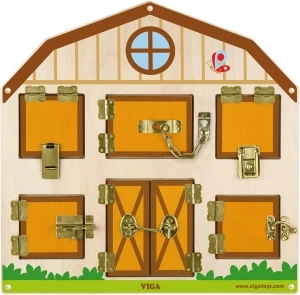 Juego de cerraduras de madera para niños: abrir ventanitas con animales