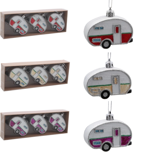 Juego de adornos navideños caravana 8 cm – 3 uds