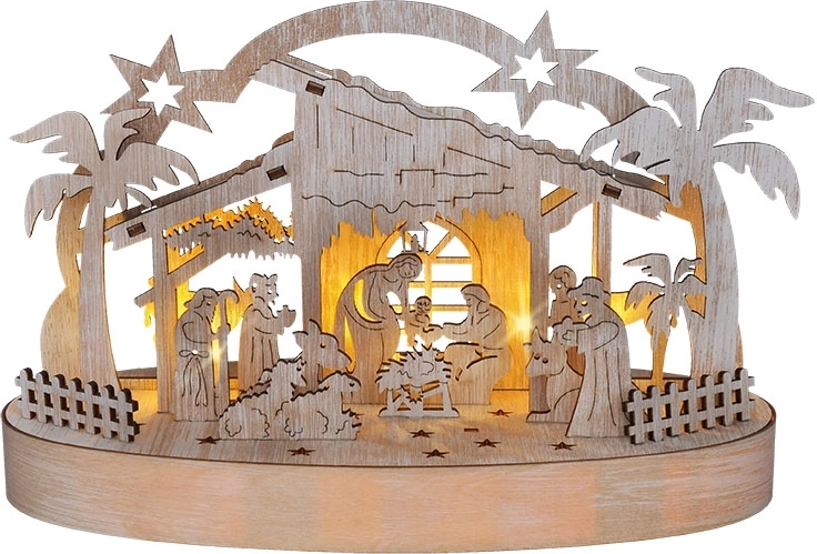 Solight belén navideño de madera con retroiluminación LED 25 cm
