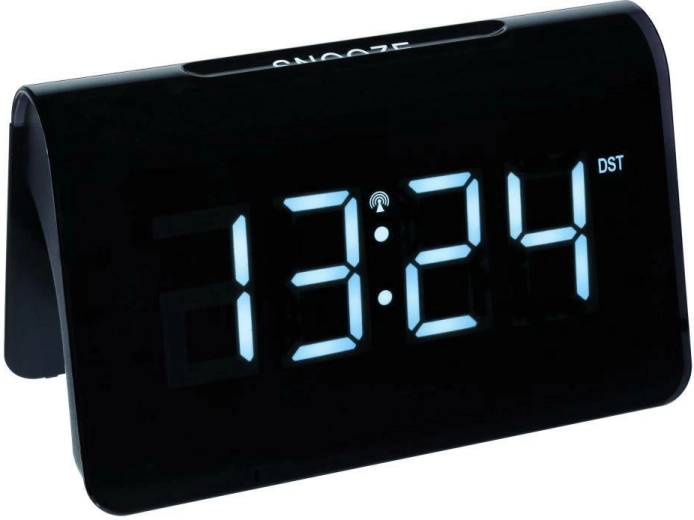 Despertador digital radiocontrolado TFA ICON con grandes dígitos LED, negro y blanco