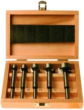 Juego de brocas Forstner para madera 15–35 mm en caja de madera, 5 uds