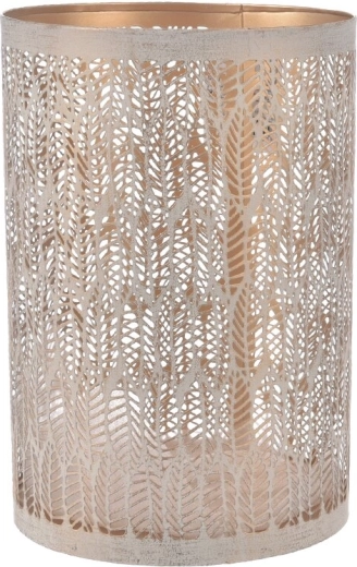 Candelero Leaf de metal en acabado beige y dorado