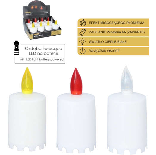 Vela LED 10,5 cm, mix de colores (12 uds. en el paquete)