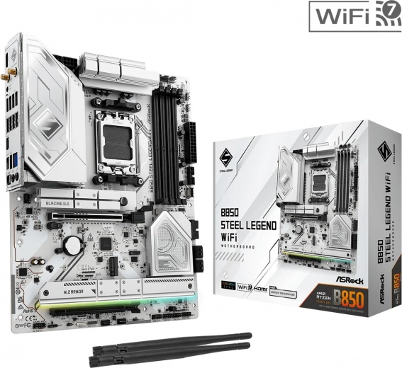 Placa base blanca B650 Steel Legend WiFi AM5 ATX