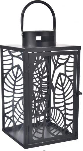Farol metálico con motivo de hojas negro 40 cm