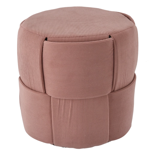 Puf redondo tapizado rosa de 38 × 38 × 38 cm