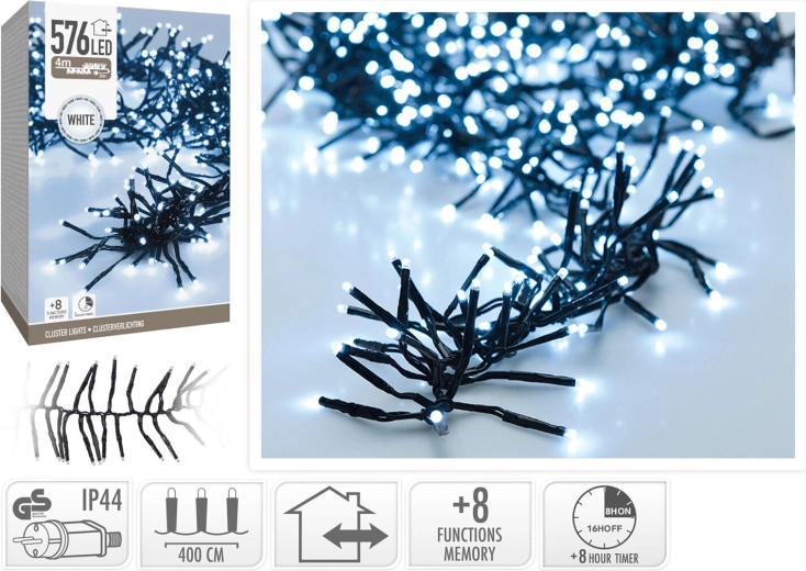 Iluminación LED navideña de 4 m, 576 LED, blanco frío