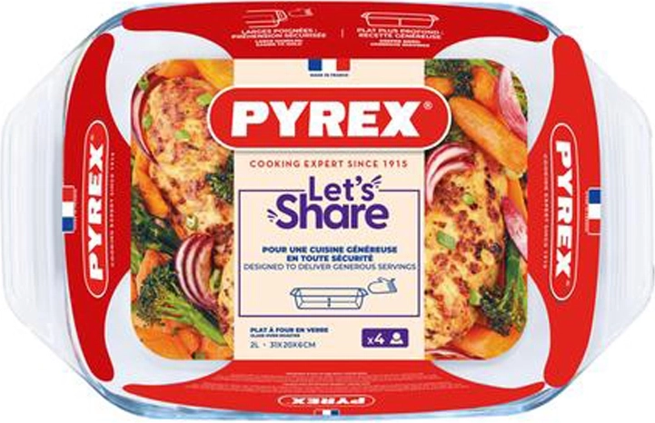 Fuente de horno de vidrio con asas PYREX 2 l, borosilicato 31 × 20 cm