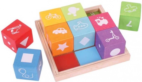 Bigjigs cubos de madera con imágenes ABC con bandeja