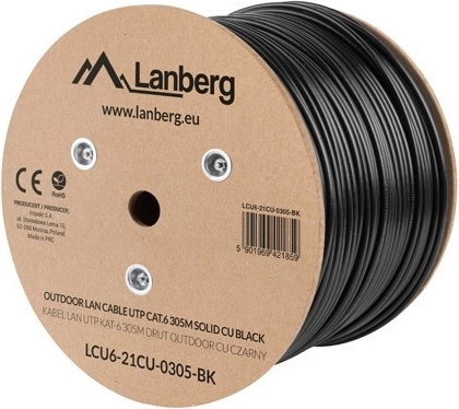 Cable de red exterior UTP Cat6 CU 305 m – negro